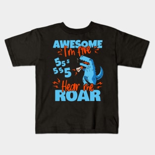 Kids I'm Five Hear Me Roar 5th Birthday Dinosaur graphic Kids T-Shirt